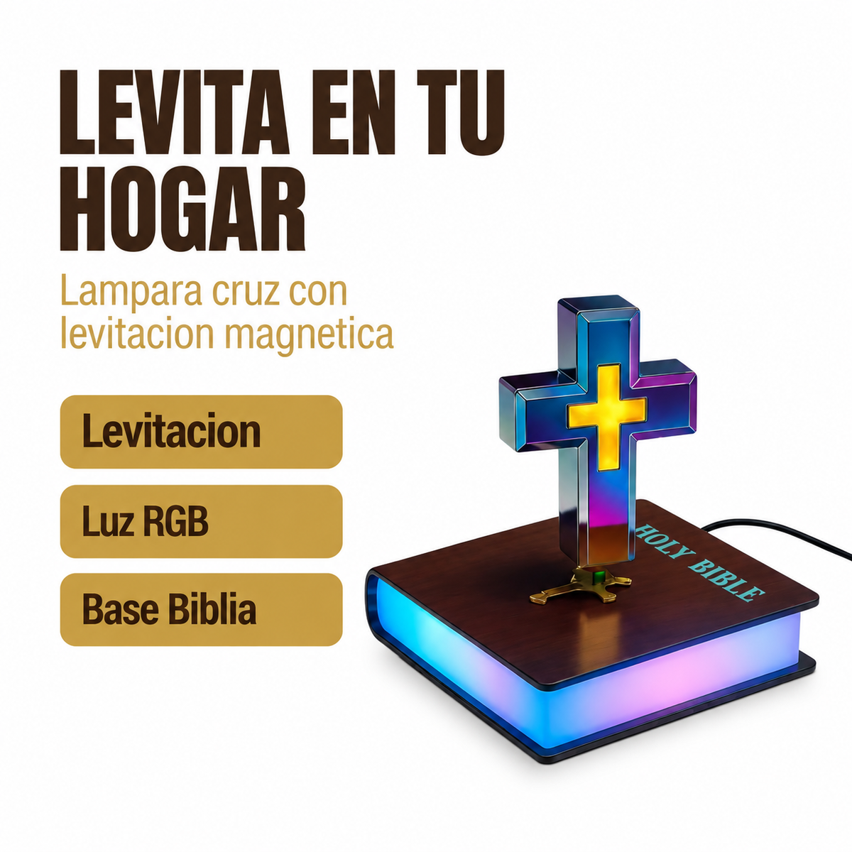 Cruz Levitante con Biblia LED